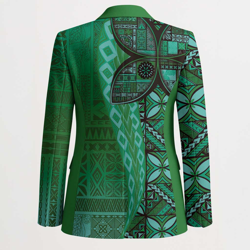 Samoan Pacific Tribal Flower Geometric Art Tattoos Blazer Siapo Pattern Emerald Glow LT03 - Polynesian Pride