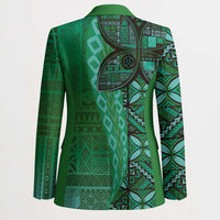 Samoan Pacific Tribal Flower Geometric Art Tattoos Blazer Siapo Pattern Emerald Glow LT03 - Polynesian Pride