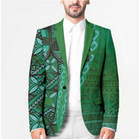 Samoan Pacific Tribal Flower Geometric Art Tattoos Blazer Siapo Pattern Emerald Glow LT03 - Polynesian Pride