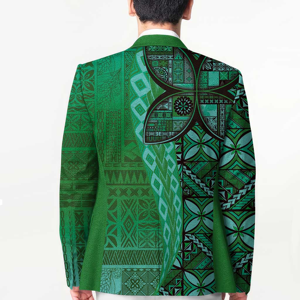 Samoan Pacific Tribal Flower Geometric Art Tattoos Blazer Siapo Pattern Emerald Glow LT03 - Polynesian Pride