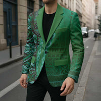 Samoan Pacific Tribal Flower Geometric Art Tattoos Blazer Siapo Pattern Emerald Glow LT03 - Polynesian Pride