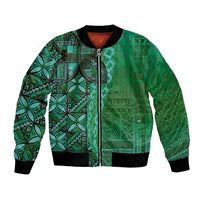Samoan Pacific Tribal Flower Geometric Art Tattoos Bomber Jacket Siapo Pattern Emerald Glow LT03 Unisex Green - Polynesian Pride