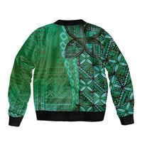 Samoan Pacific Tribal Flower Geometric Art Tattoos Bomber Jacket Siapo Pattern Emerald Glow LT03 - Polynesian Pride