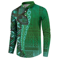 Samoan Pacific Tribal Flower Geometric Art Tattoos Button Sweatshirt Siapo Pattern Emerald Glow LT03 - Polynesian Pride