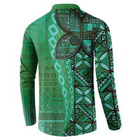 Samoan Pacific Tribal Flower Geometric Art Tattoos Button Sweatshirt Siapo Pattern Emerald Glow LT03 - Polynesian Pride