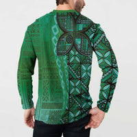 Samoan Pacific Tribal Flower Geometric Art Tattoos Button Sweatshirt Siapo Pattern Emerald Glow LT03 - Polynesian Pride