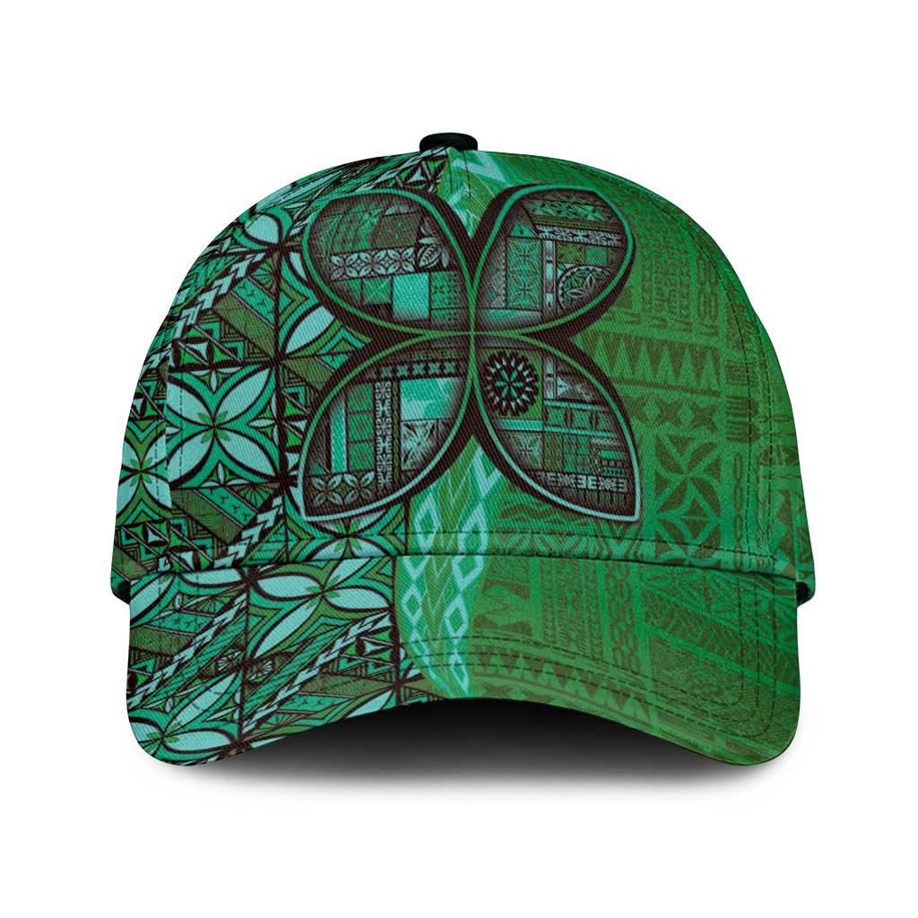 Samoan Pacific Tribal Flower Geometric Art Tattoos Classic Cap Siapo Pattern Emerald Glow LT03 Universal Fit Green - Polynesian Pride