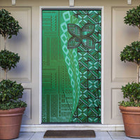 Samoan Pacific Tribal Flower Geometric Art Tattoos Door Cover Siapo Pattern Emerald Glow LT03 Green - Polynesian Pride