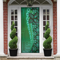 Samoan Pacific Tribal Flower Geometric Art Tattoos Door Cover Siapo Pattern Emerald Glow LT03 - Polynesian Pride