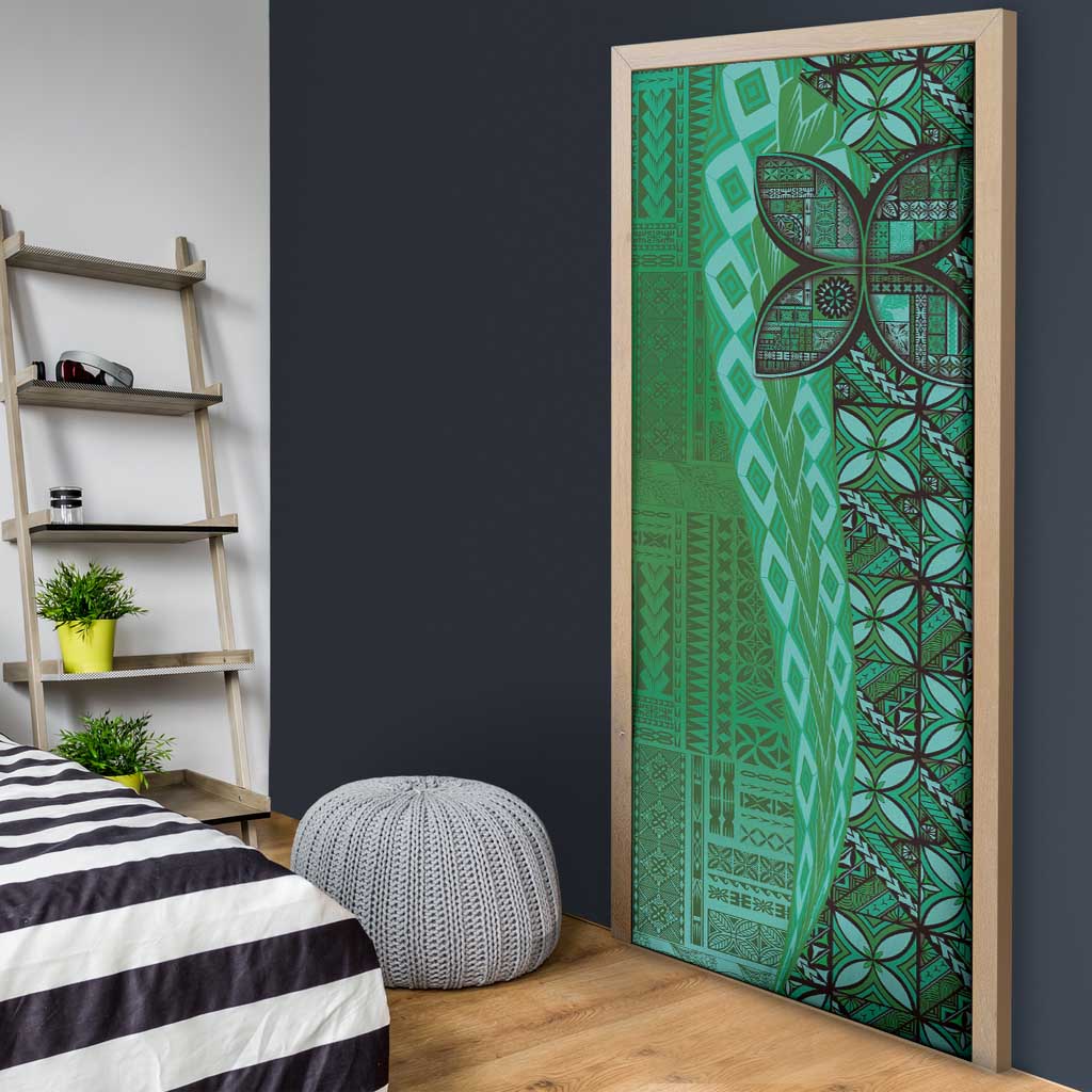 Samoan Pacific Tribal Flower Geometric Art Tattoos Door Cover Siapo Pattern Emerald Glow LT03 - Polynesian Pride