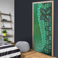 Samoan Pacific Tribal Flower Geometric Art Tattoos Door Cover Siapo Pattern Emerald Glow LT03 - Polynesian Pride