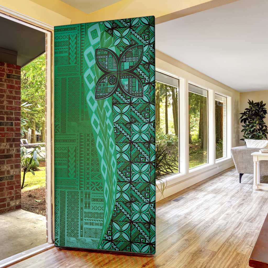 Samoan Pacific Tribal Flower Geometric Art Tattoos Door Cover Siapo Pattern Emerald Glow LT03 - Polynesian Pride
