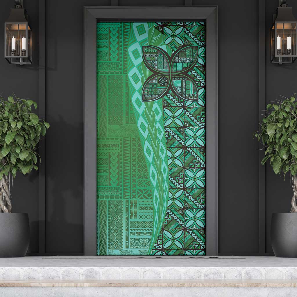 Samoan Pacific Tribal Flower Geometric Art Tattoos Door Cover Siapo Pattern Emerald Glow LT03 - Polynesian Pride