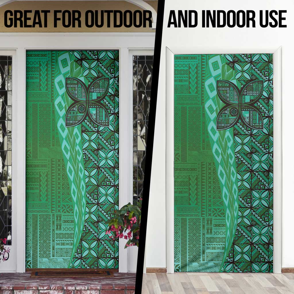 Samoan Pacific Tribal Flower Geometric Art Tattoos Door Cover Siapo Pattern Emerald Glow LT03 - Polynesian Pride