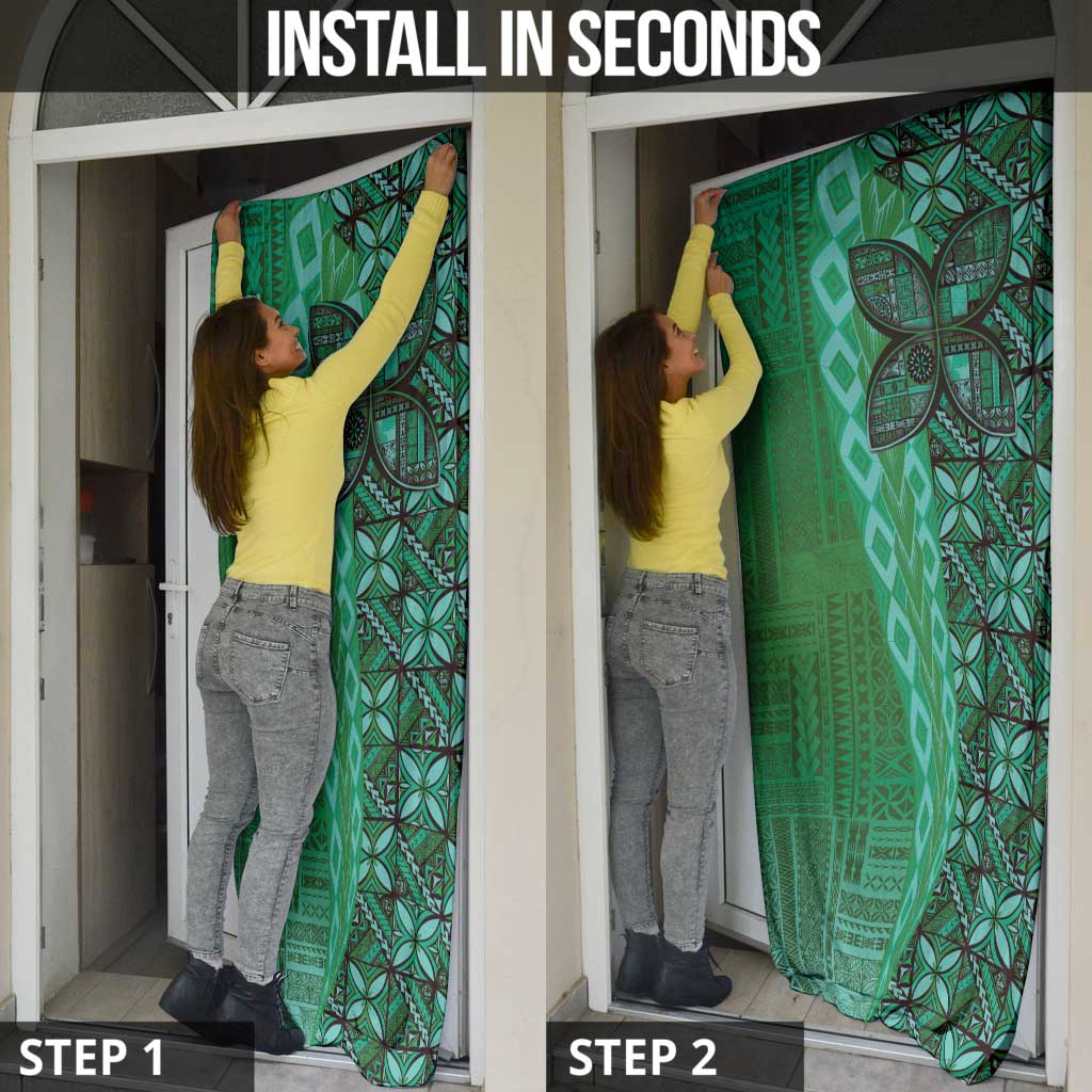 Samoan Pacific Tribal Flower Geometric Art Tattoos Door Cover Siapo Pattern Emerald Glow LT03 - Polynesian Pride
