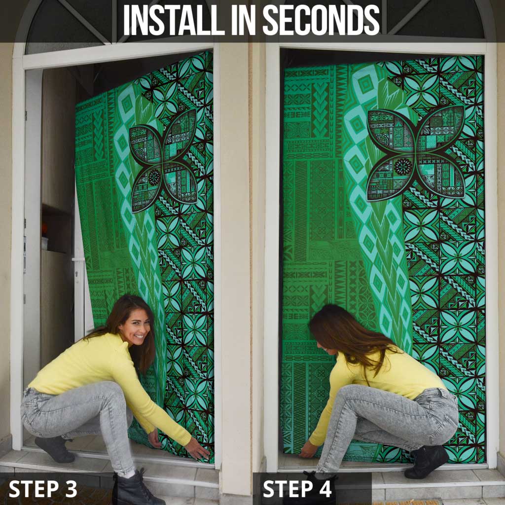 Samoan Pacific Tribal Flower Geometric Art Tattoos Door Cover Siapo Pattern Emerald Glow LT03 - Polynesian Pride