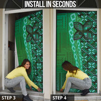 Samoan Pacific Tribal Flower Geometric Art Tattoos Door Cover Siapo Pattern Emerald Glow LT03 - Polynesian Pride
