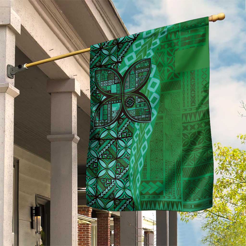 Samoan Pacific Tribal Flower Geometric Art Tattoos Garden Flag Siapo Pattern Emerald Glow LT03 House Flag Green - Polynesian Pride