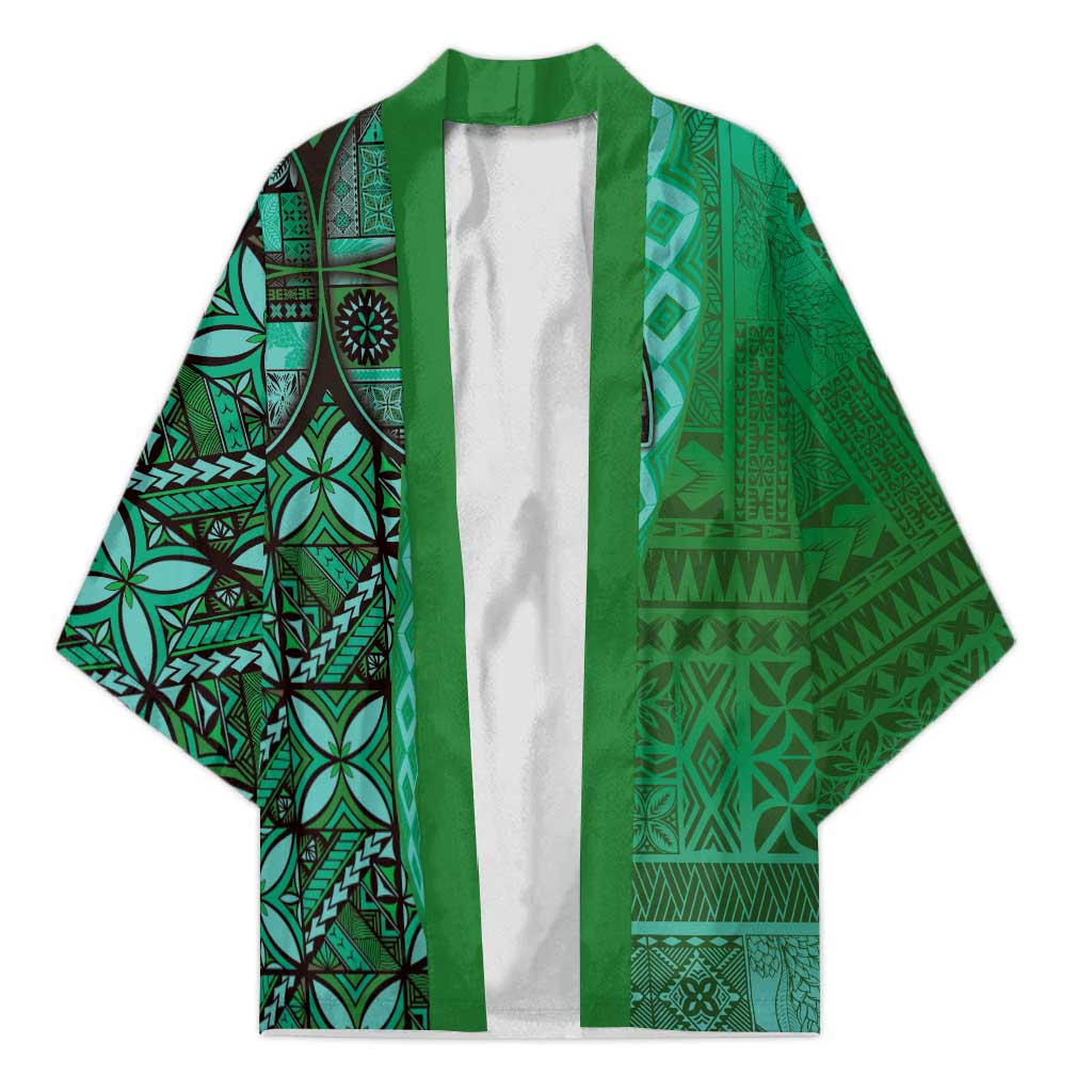 Samoan Pacific Tribal Flower Geometric Art Tattoos Kimono Siapo Pattern Emerald Glow LT03 Unisex Green - Polynesian Pride