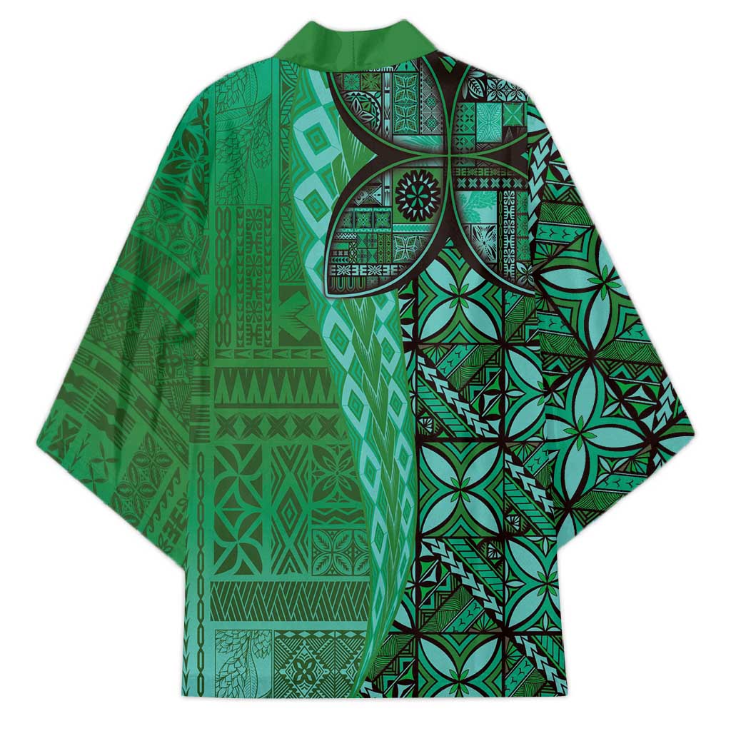 Samoan Pacific Tribal Flower Geometric Art Tattoos Kimono Siapo Pattern Emerald Glow LT03 - Polynesian Pride