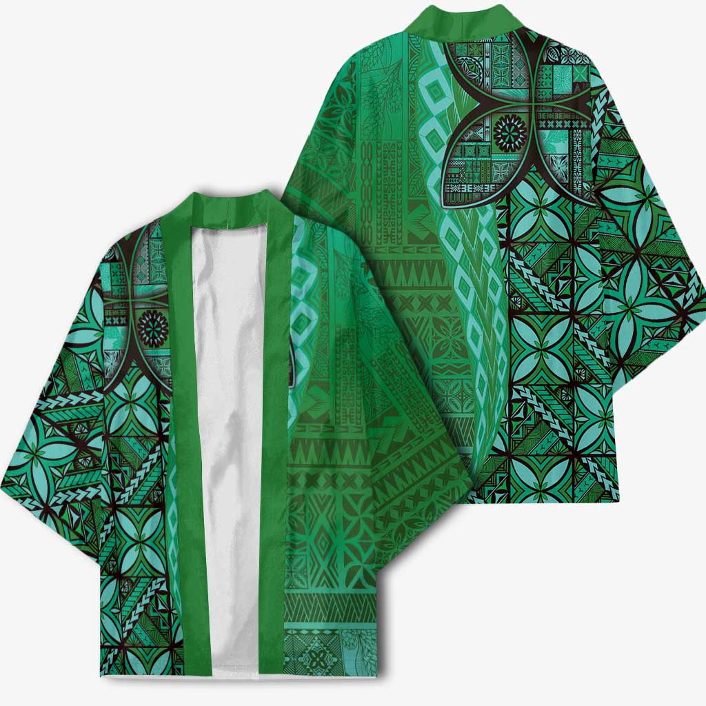 Samoan Pacific Tribal Flower Geometric Art Tattoos Kimono Siapo Pattern Emerald Glow LT03 - Polynesian Pride