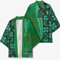 Samoan Pacific Tribal Flower Geometric Art Tattoos Kimono Siapo Pattern Emerald Glow LT03 - Polynesian Pride