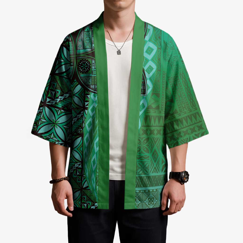 Samoan Pacific Tribal Flower Geometric Art Tattoos Kimono Siapo Pattern Emerald Glow LT03 - Polynesian Pride