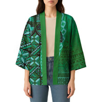 Samoan Pacific Tribal Flower Geometric Art Tattoos Kimono Siapo Pattern Emerald Glow LT03 - Polynesian Pride