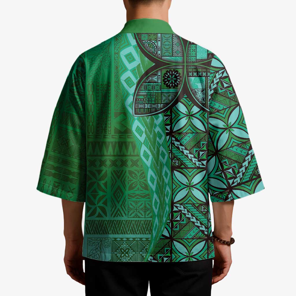 Samoan Pacific Tribal Flower Geometric Art Tattoos Kimono Siapo Pattern Emerald Glow LT03 - Polynesian Pride