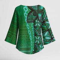 Samoan Pacific Tribal Flower Geometric Art Tattoos Kimono Sleeve Blouse Siapo Pattern Emerald Glow LT03 - Polynesian Pride