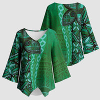 Samoan Pacific Tribal Flower Geometric Art Tattoos Kimono Sleeve Blouse Siapo Pattern Emerald Glow LT03 - Polynesian Pride