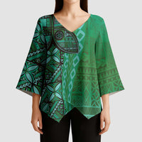 Samoan Pacific Tribal Flower Geometric Art Tattoos Kimono Sleeve Blouse Siapo Pattern Emerald Glow LT03 - Polynesian Pride
