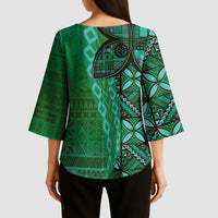 Samoan Pacific Tribal Flower Geometric Art Tattoos Kimono Sleeve Blouse Siapo Pattern Emerald Glow LT03 - Polynesian Pride