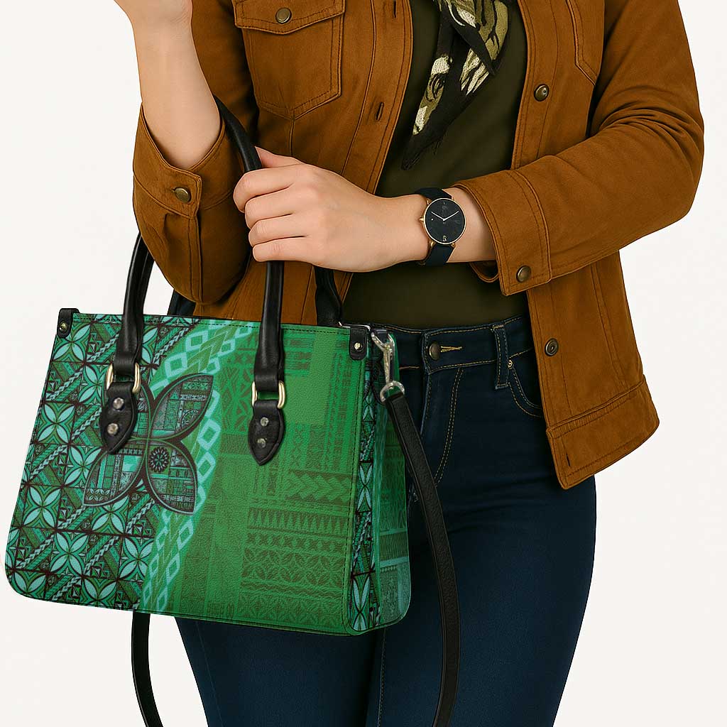 Samoan Pacific Tribal Flower Geometric Art Tattoos Leather Bag Siapo Pattern Emerald Glow LT03 - Polynesian Pride