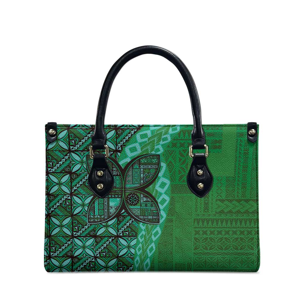 Samoan Pacific Tribal Flower Geometric Art Tattoos Leather Bag Siapo Pattern Emerald Glow LT03 - Polynesian Pride