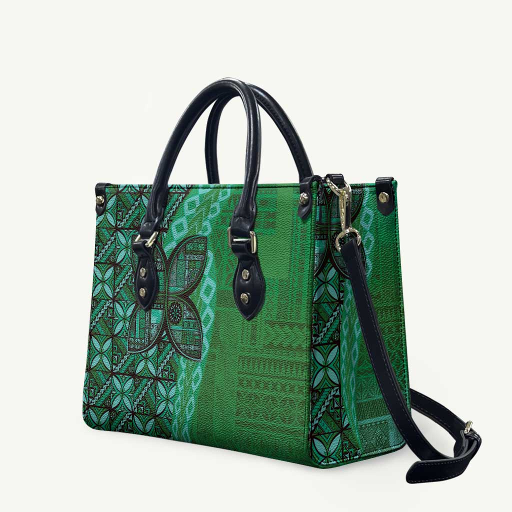 Samoan Pacific Tribal Flower Geometric Art Tattoos Leather Bag Siapo Pattern Emerald Glow LT03 - Polynesian Pride