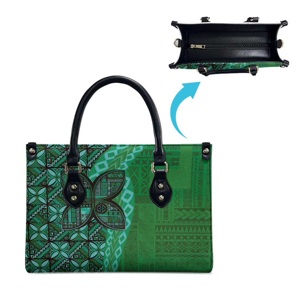 Samoan Pacific Tribal Flower Geometric Art Tattoos Leather Bag Siapo Pattern Emerald Glow LT03 - Polynesian Pride