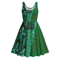 Samoan Pacific Tribal Flower Geometric Art Tattoos Midi Dress Siapo Pattern Emerald Glow LT03 Green - Polynesian Pride