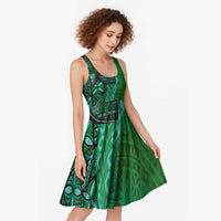 Samoan Pacific Tribal Flower Geometric Art Tattoos Midi Dress Siapo Pattern Emerald Glow LT03 - Polynesian Pride