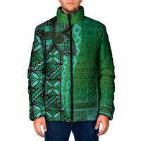 Samoan Pacific Tribal Flower Geometric Art Tattoos Padded Jacket Siapo Pattern Emerald Glow LT03 Green - Polynesian Pride