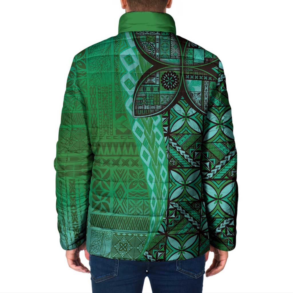 Samoan Pacific Tribal Flower Geometric Art Tattoos Padded Jacket Siapo Pattern Emerald Glow LT03 - Polynesian Pride