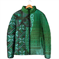Samoan Pacific Tribal Flower Geometric Art Tattoos Padded Jacket Siapo Pattern Emerald Glow LT03 - Polynesian Pride