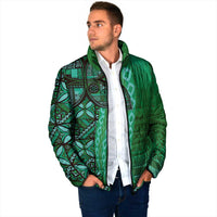 Samoan Pacific Tribal Flower Geometric Art Tattoos Padded Jacket Siapo Pattern Emerald Glow LT03 - Polynesian Pride