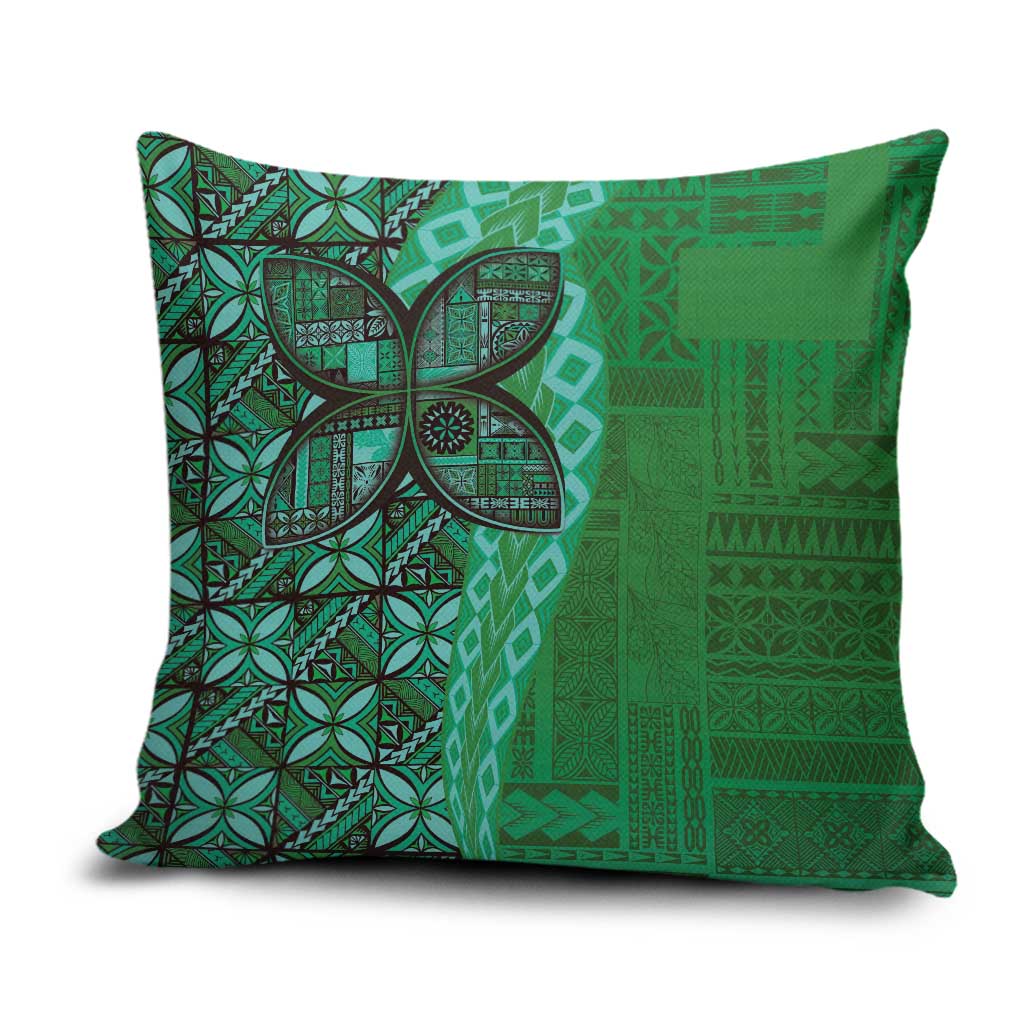 Samoan Pacific Tribal Flower Geometric Art Tattoos Pillow Cover Siapo Pattern Emerald Glow LT03 Green - Polynesian Pride