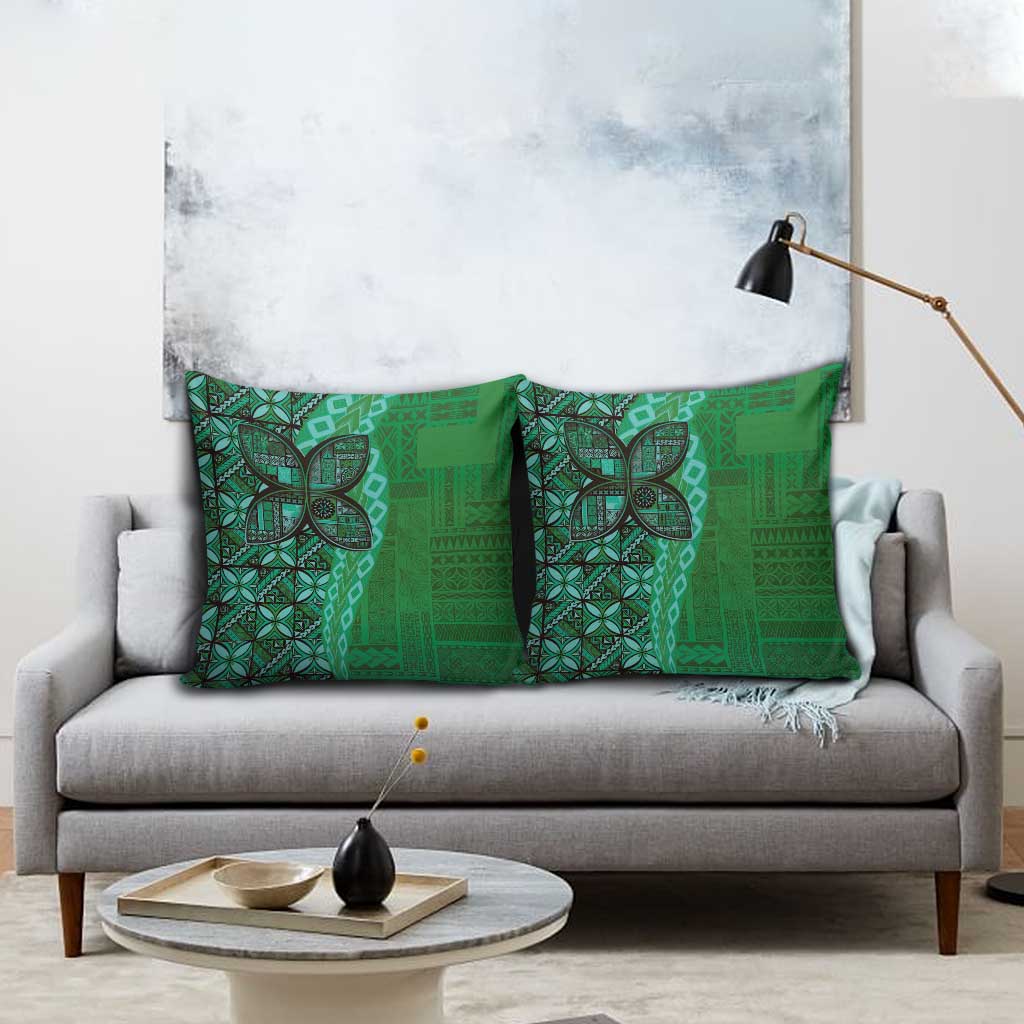Samoan Pacific Tribal Flower Geometric Art Tattoos Pillow Cover Siapo Pattern Emerald Glow LT03 - Polynesian Pride