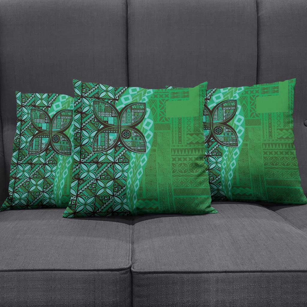 Samoan Pacific Tribal Flower Geometric Art Tattoos Pillow Cover Siapo Pattern Emerald Glow LT03 - Polynesian Pride