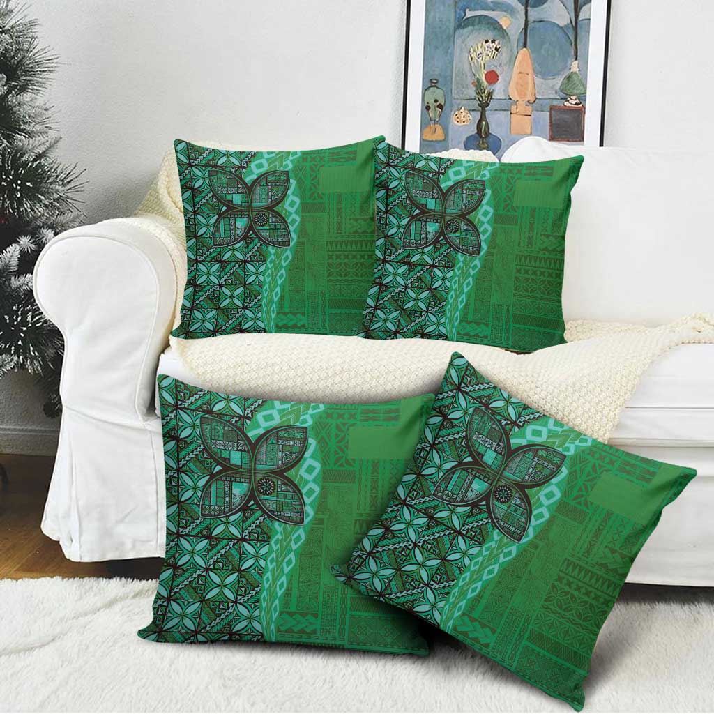 Samoan Pacific Tribal Flower Geometric Art Tattoos Pillow Cover Siapo Pattern Emerald Glow LT03 - Polynesian Pride