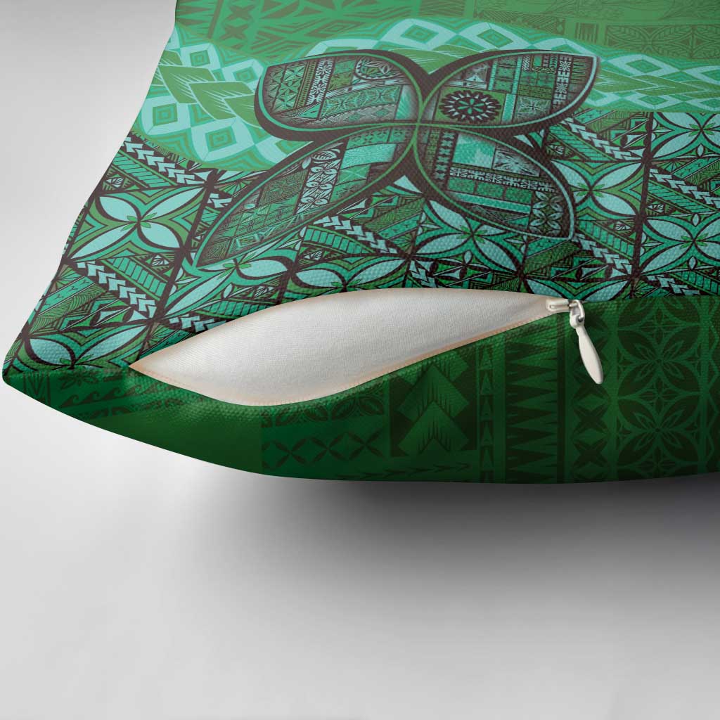 Samoan Pacific Tribal Flower Geometric Art Tattoos Pillow Cover Siapo Pattern Emerald Glow LT03 - Polynesian Pride