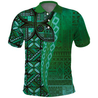 Samoan Pacific Tribal Flower Geometric Art Tattoos Polo Shirt Siapo Pattern Emerald Glow LT03 Green - Polynesian Pride