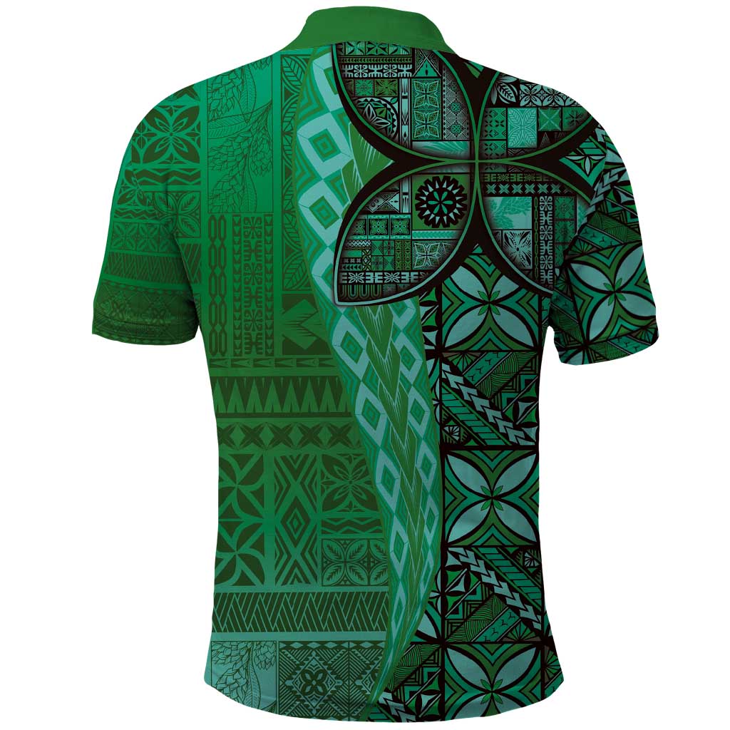 Samoan Pacific Tribal Flower Geometric Art Tattoos Polo Shirt Siapo Pattern Emerald Glow LT03 - Polynesian Pride